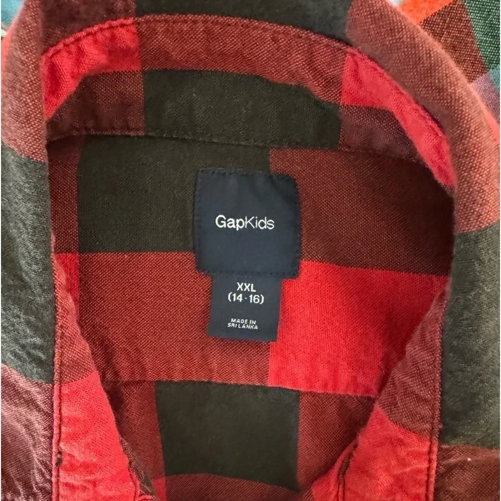 Gap Kids Unisex Long Sleeve Button‎ Up Shirt Set of Two Plaid Red & Blue XXL